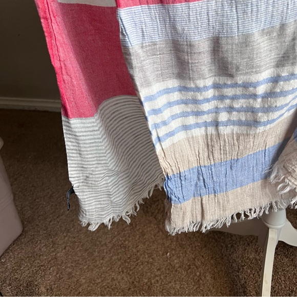 Anthropologie Striped Light Weight Pancho OSFM White Blue Tan Pink - Picture 5 of 13